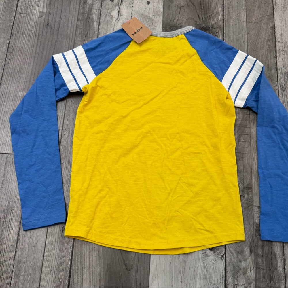Mini Boden Boys 10-11 New NWT Yellow and Blue Star Appliqué Shirt Long Sleeve - Picture 3 of 3